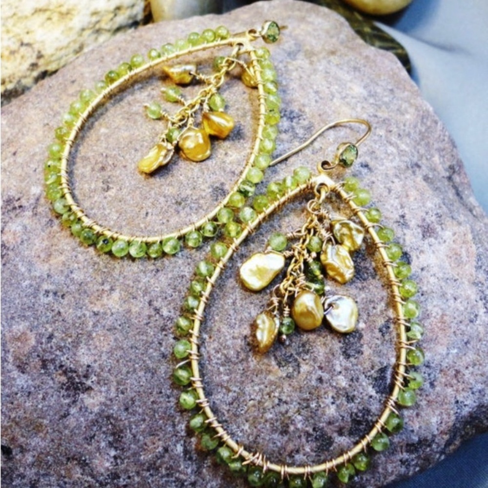 Sundance Style Handmade by dbsj Peridot Gems with Keishe Pierced Dangle Earrings